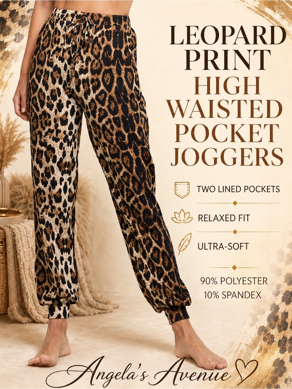Leopard Print High Waisted Pocket Joggers NEW